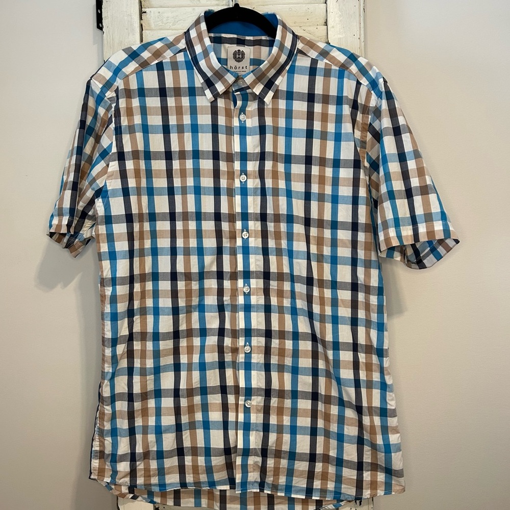 HORST cotton short sleeve button down casual preppy shirt size XL